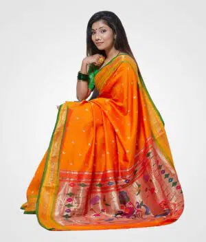 Amba Colour Original Paithani Silk Hand Woven Saree