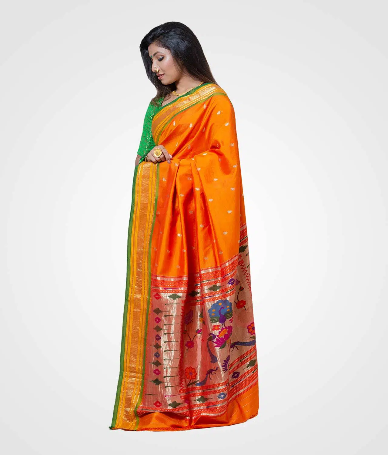 Amba Colour Original Paithani Silk Hand Woven Saree
