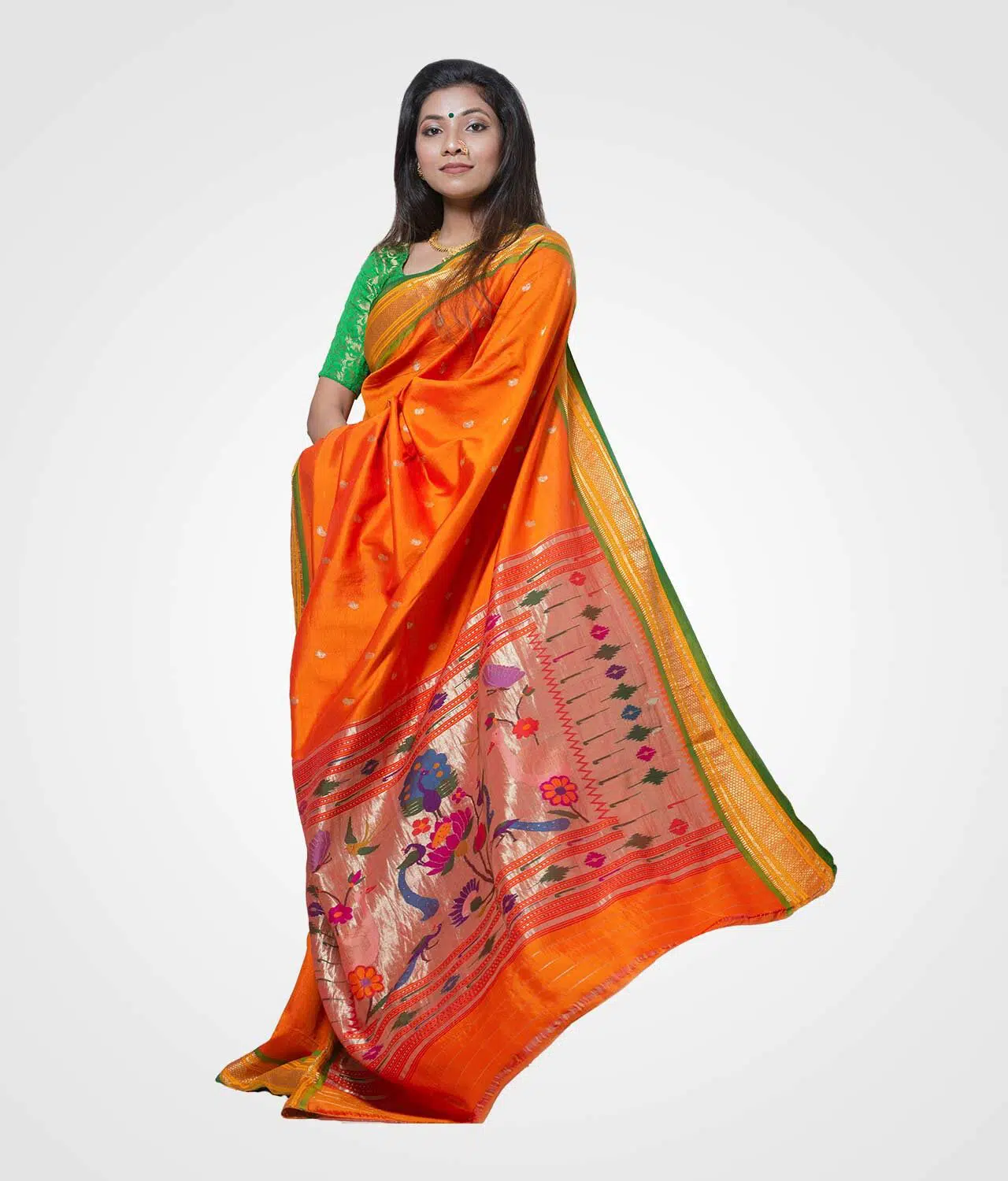 Amba Colour Original Paithani Silk Hand Woven Saree