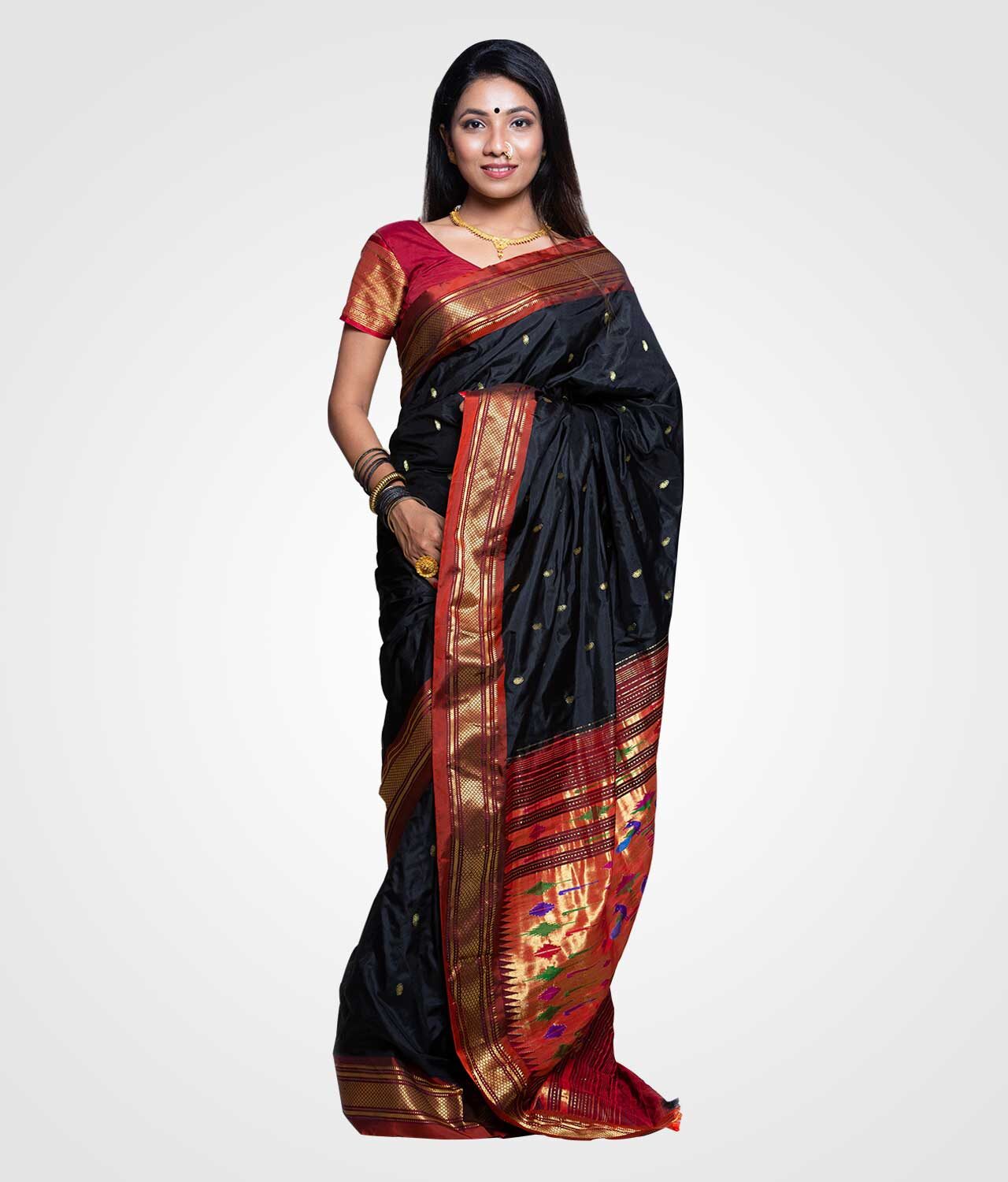 Black Original Silk Zari Pallu Paithani Hand Woven Saree
