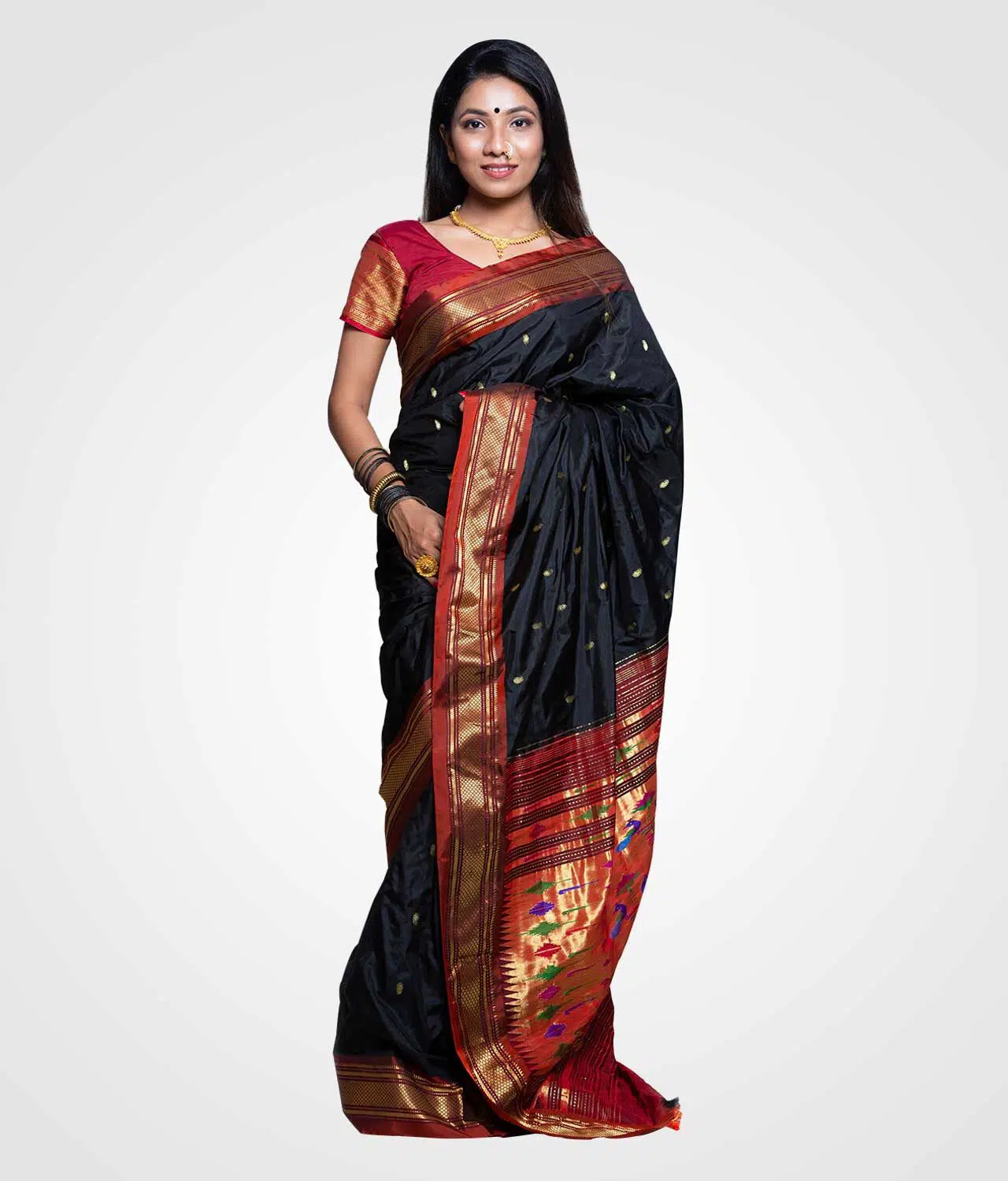Black Original Silk Zari Pallu Paithani Hand Woven Saree