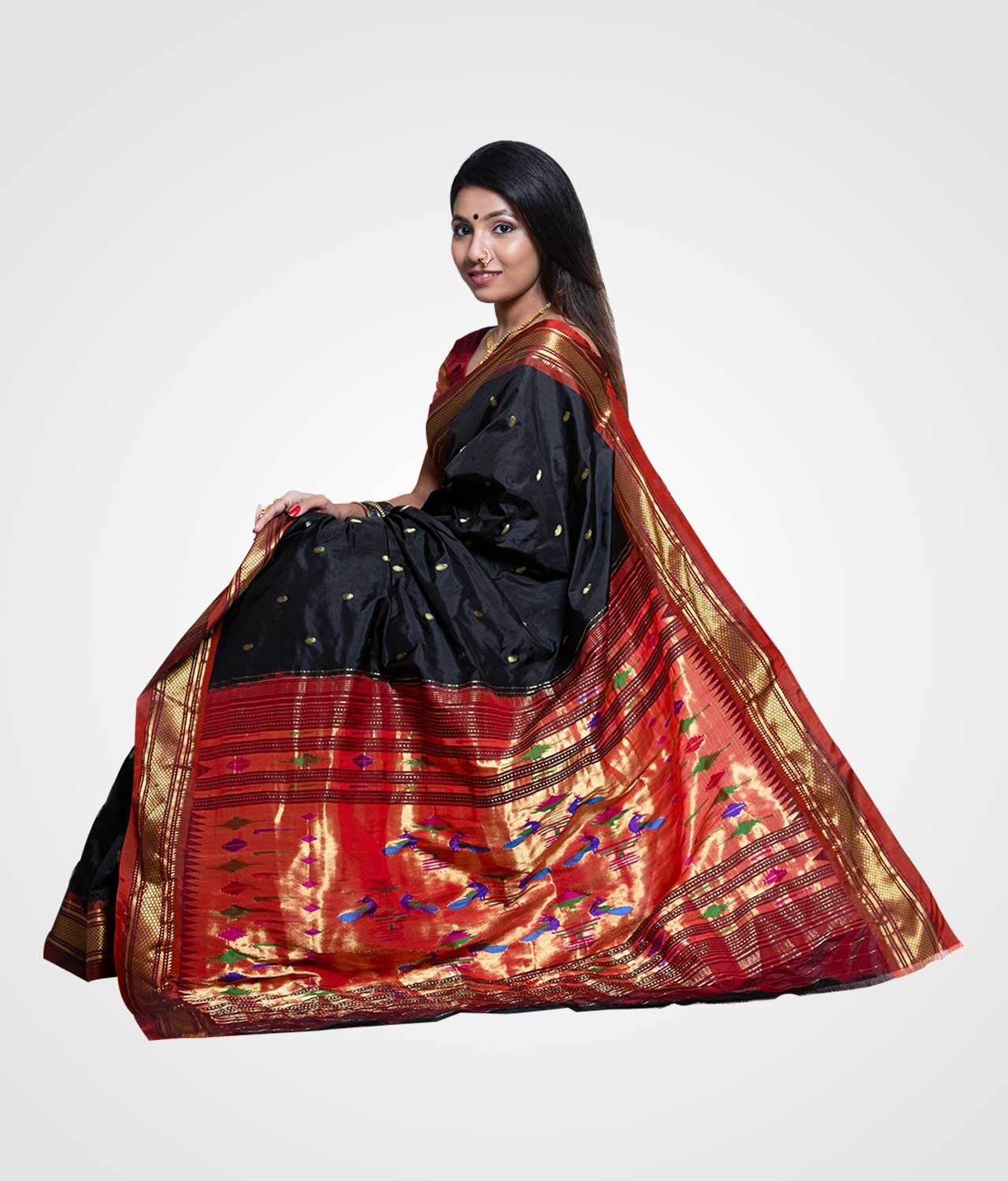 Black Original Silk Zari Pallu Paithani Hand Woven Saree