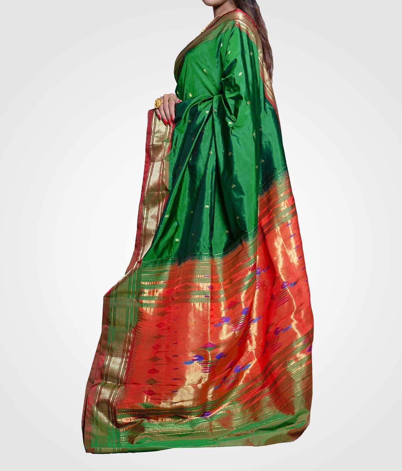 Dark Green Original Paithani Silk Hand Woven Saree
