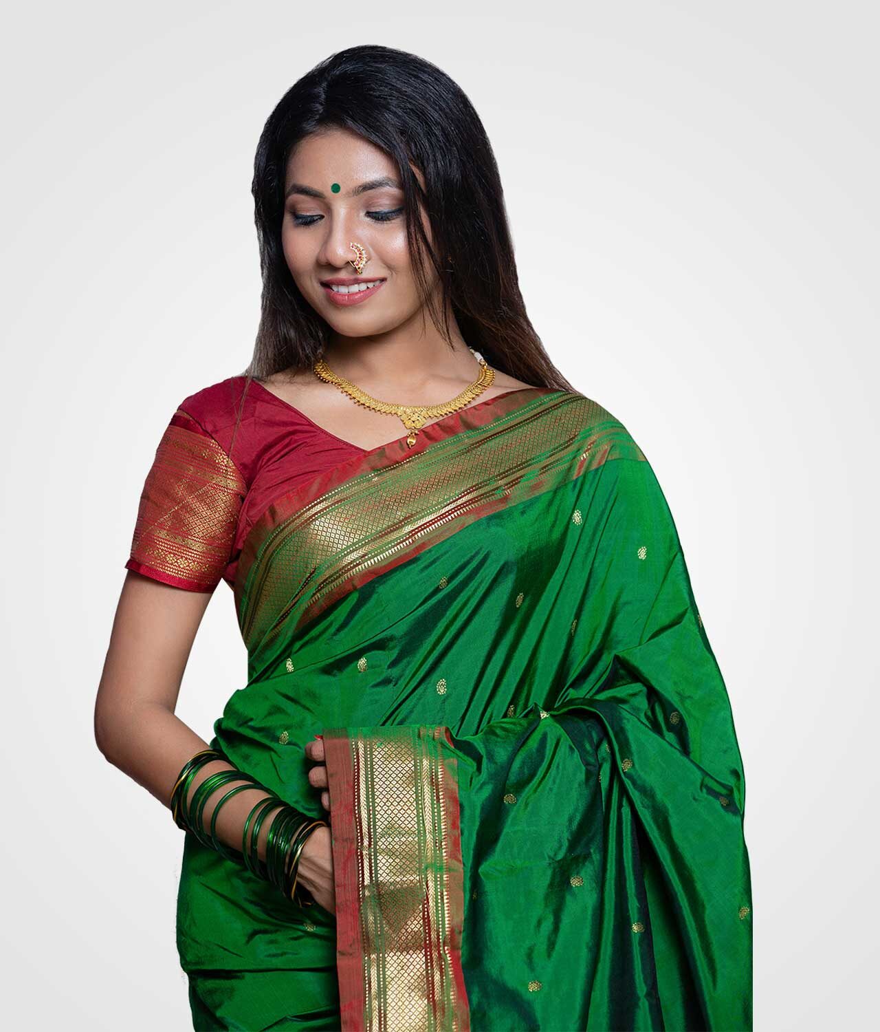 Dark Green Original Paithani Silk Hand Woven Saree