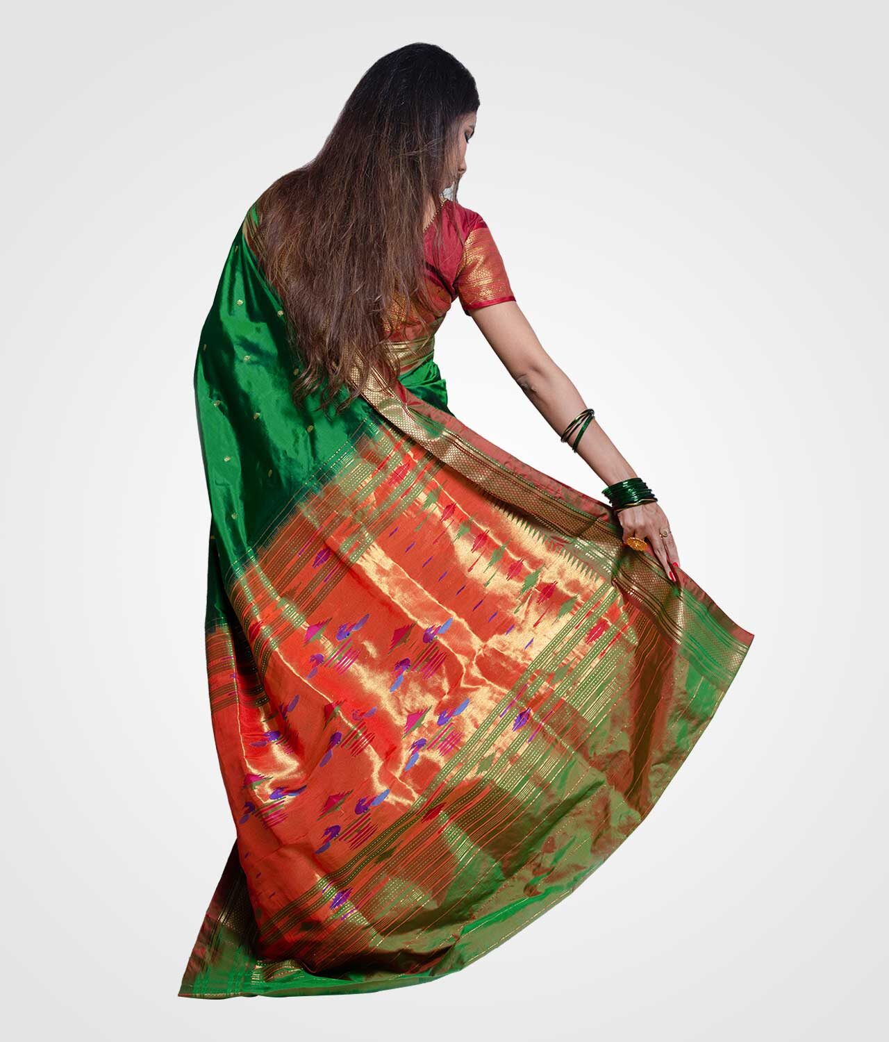 Dark Green Original Paithani Silk Hand Woven Saree