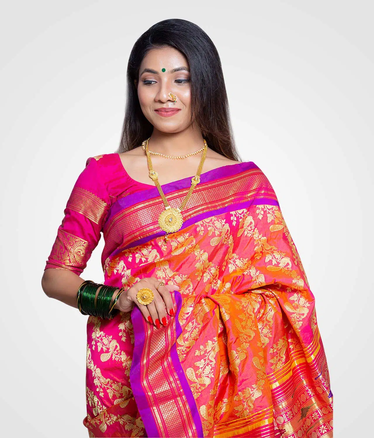 Orange Zari Original Silk Hand Woven Saree