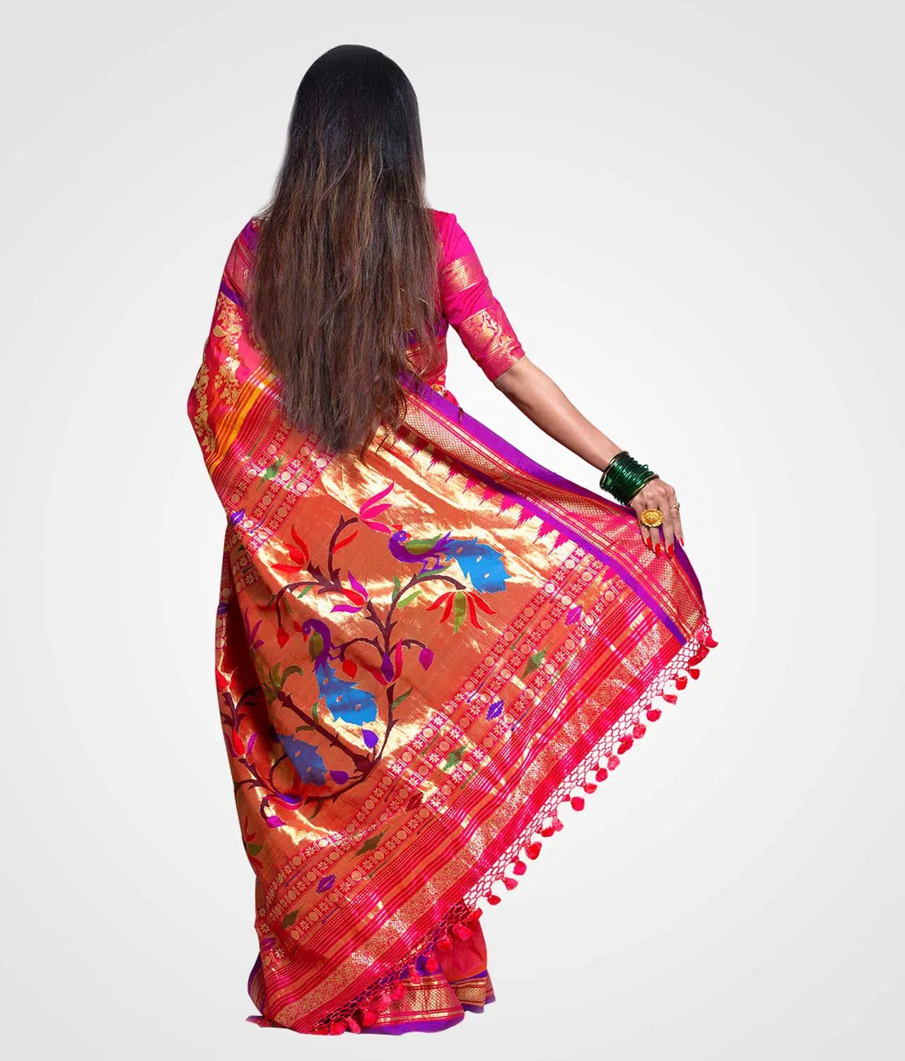 Orange Zari Original Silk Hand Woven Saree