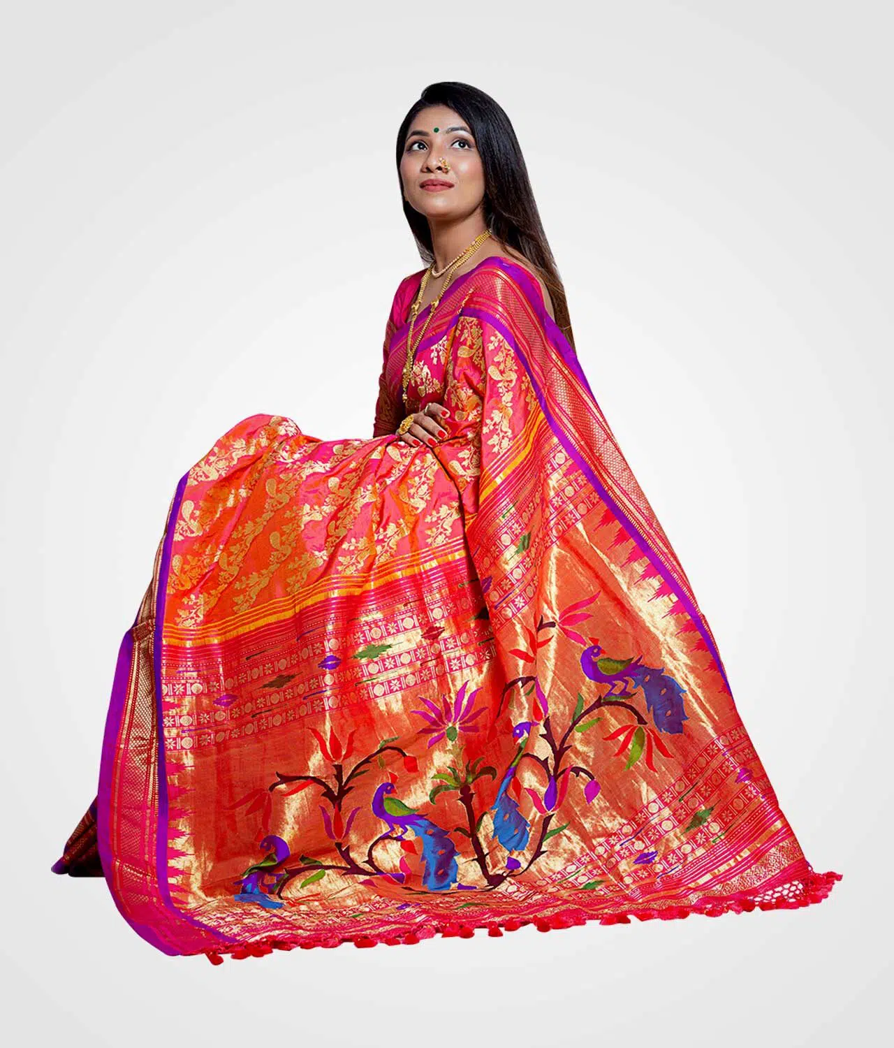 Orange Zari Original Silk Hand Woven Saree