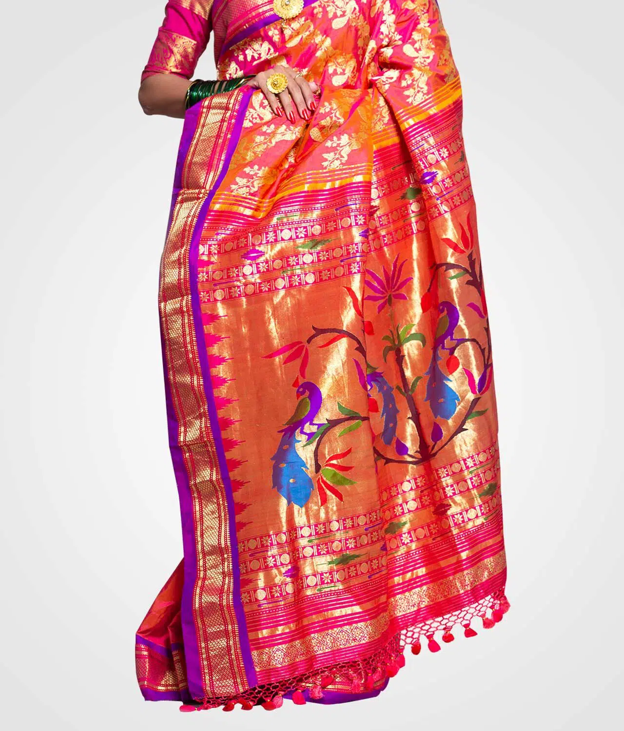 Orange Zari Original Silk Hand Woven Saree
