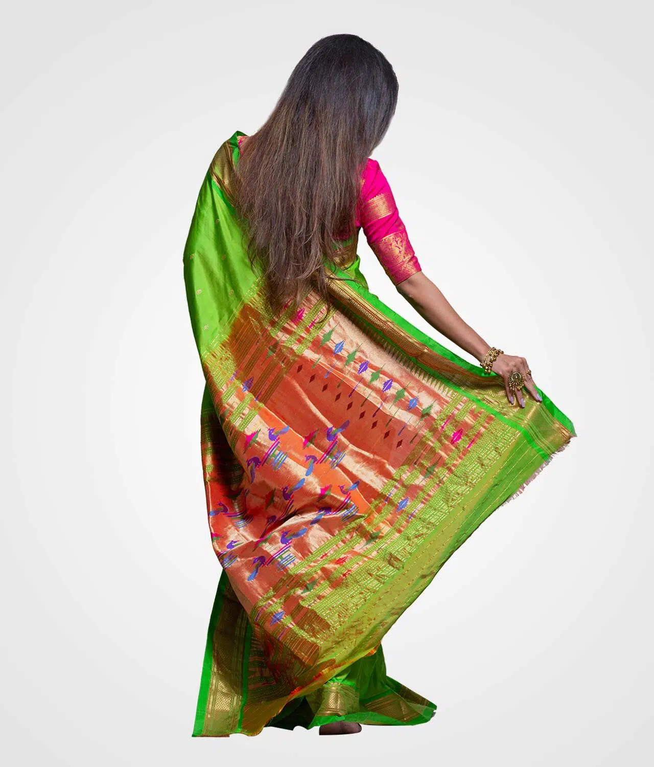 Parrot Green Original Silk Hand Woven Saree