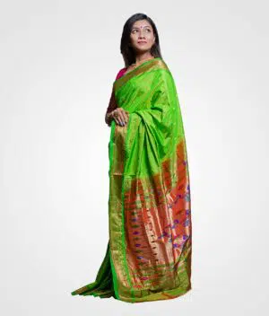 Parrot Green Original Silk Hand Woven Saree