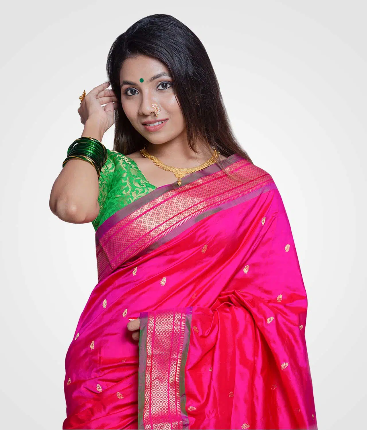 Pink Double Pallu Silk Paithani Hand Woven Saree