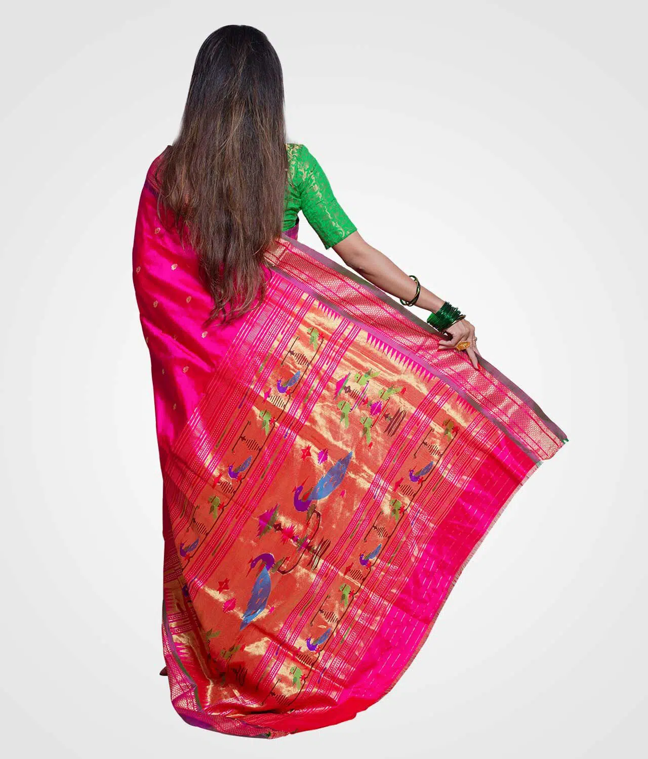 Pink Double Pallu Silk Paithani Hand Woven Saree