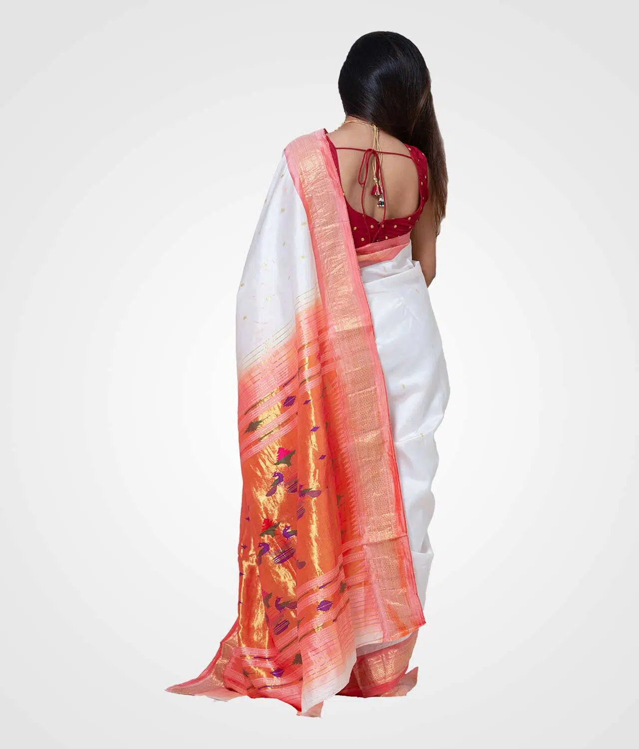 Pure White Original Silk Hand Woven Paithani Saree