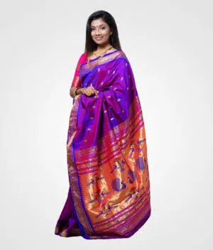 Purple Dhup Chav Original Paithani Silk Hand Woven Saree