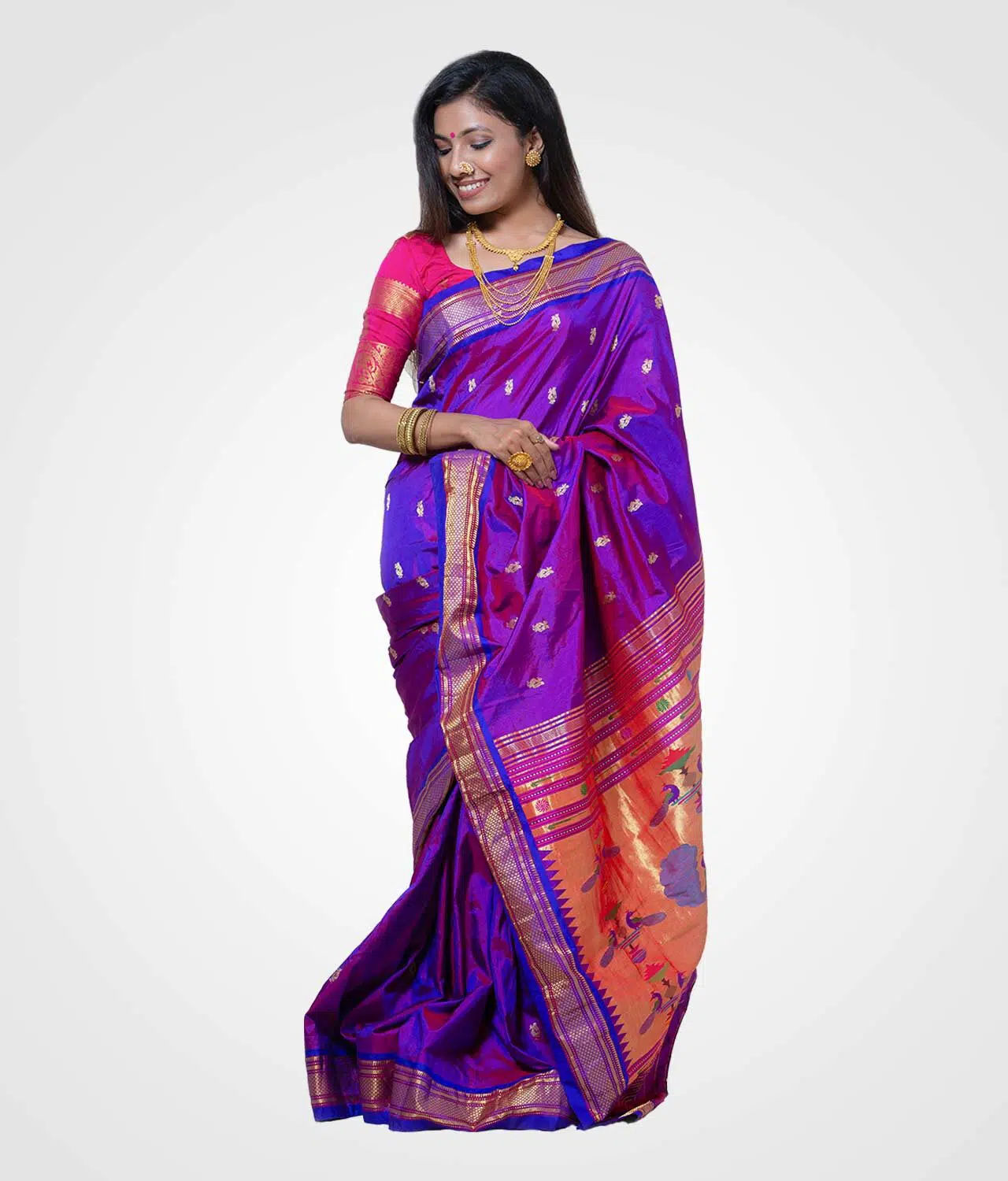 Purple Dhup Chav Original Paithani Silk Hand Woven Saree
