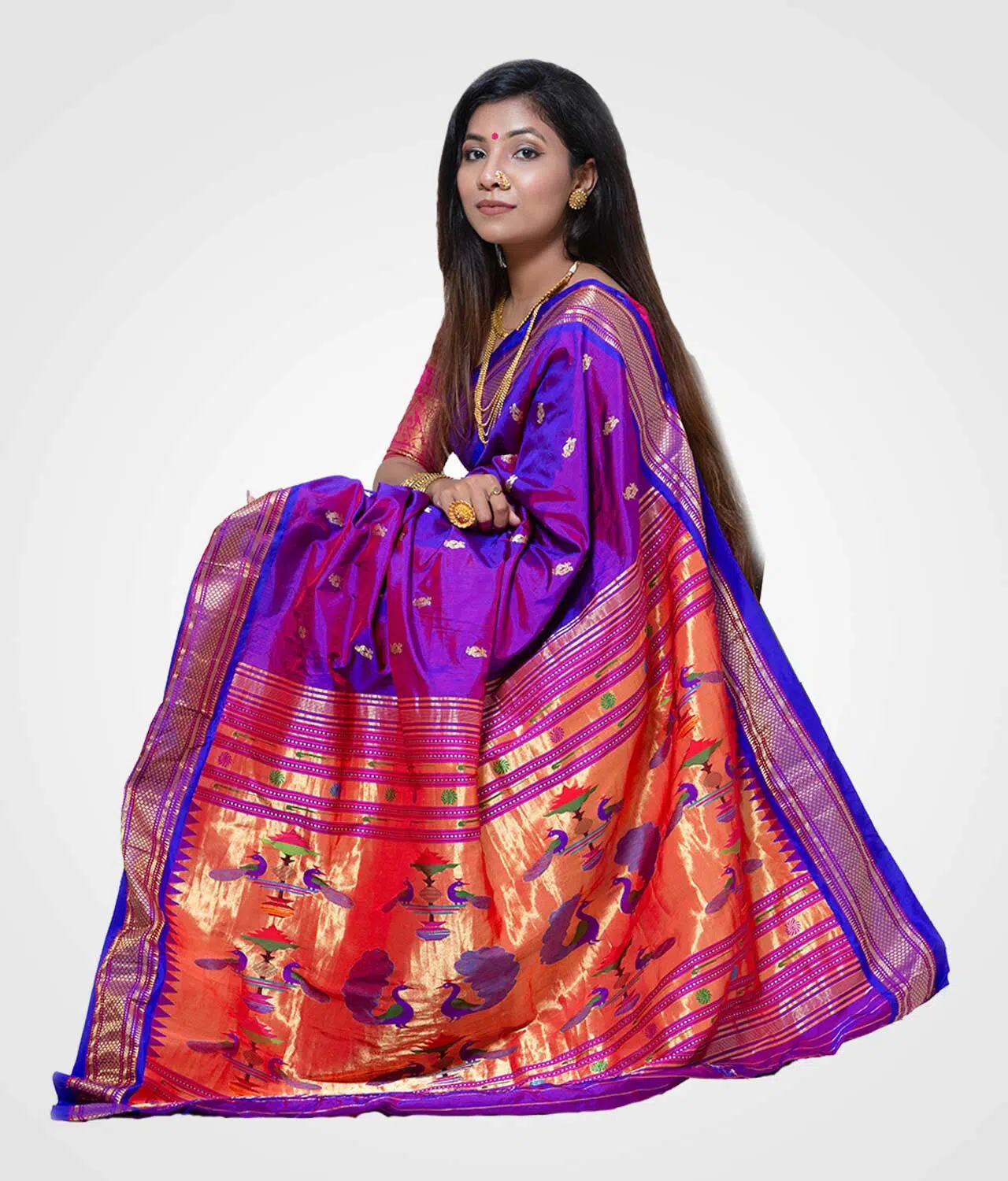 Purple Dhup Chav Original Paithani Silk Hand Woven Saree