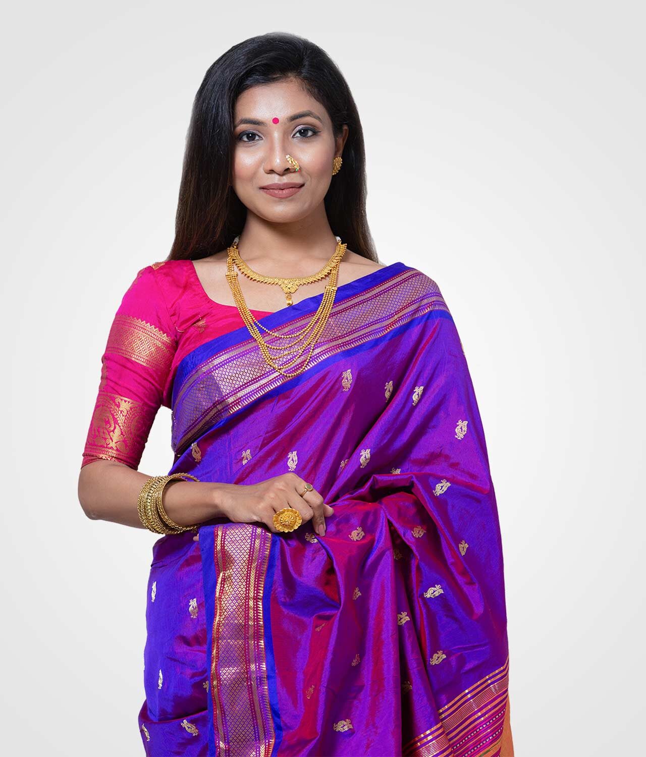 Purple Dhup Chav Original Paithani Silk Hand Woven Saree