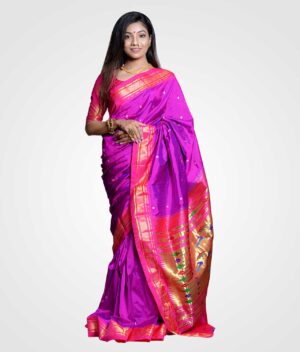 Purple Original Silk Hand Woven Paithani Saree