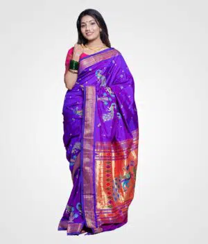 Purple Full Saree Pecacok Orginal Silk Hand Woven Saree