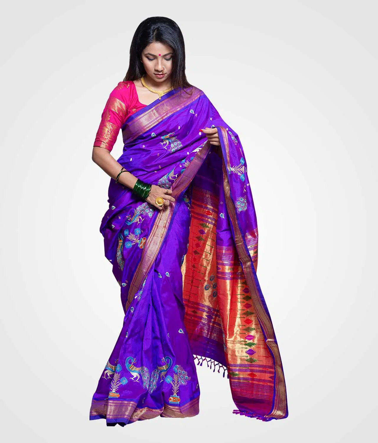 Purple Full Saree Pecacok Orginal Silk Hand Woven Saree