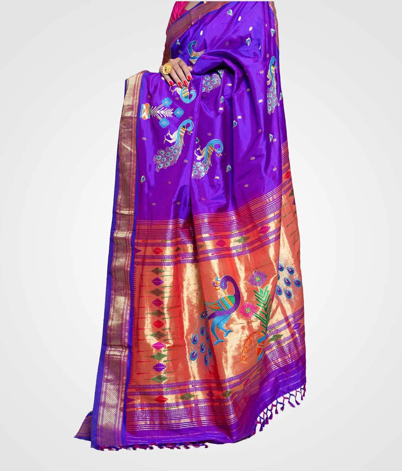 Purple Full Saree Pecacok Orginal Silk Hand Woven Saree