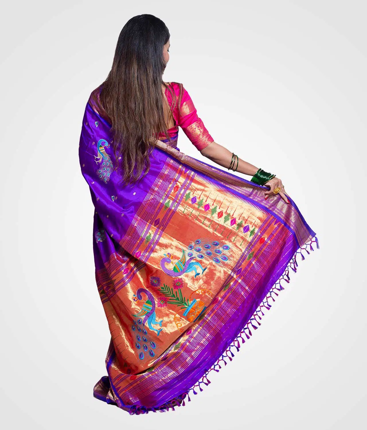 Purple Full Saree Pecacok Orginal Silk Hand Woven Saree