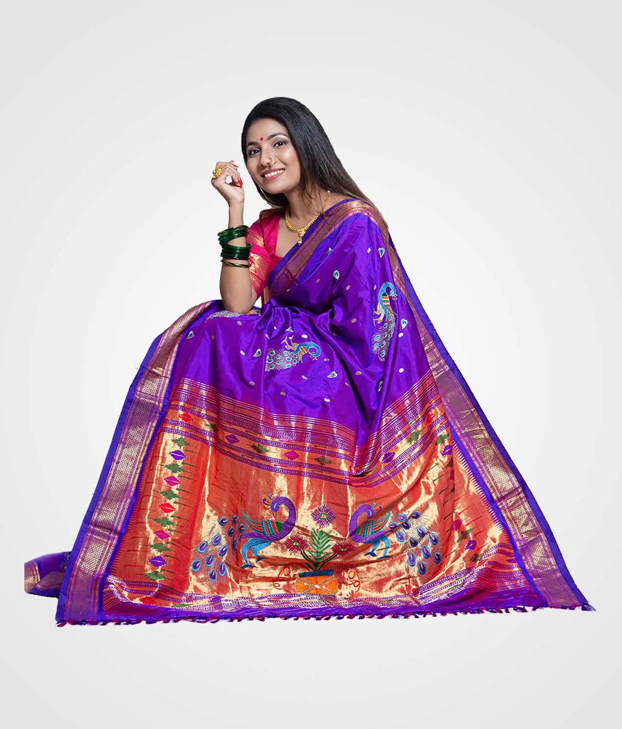 Purple Full Saree Pecacok Orginal Silk Hand Woven Saree