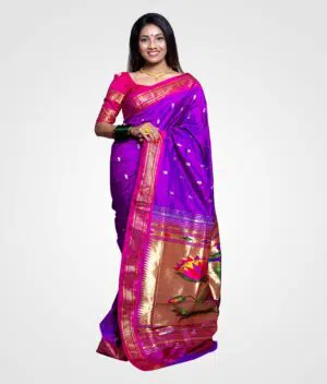 Purple Kagadi Padar Original Silk Handwoven Paithani