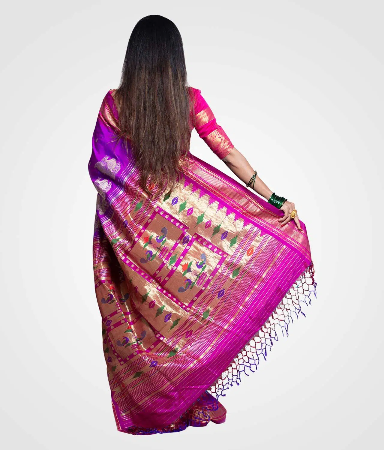Purple Pecacok Above Pallu Silk Paithani Hand Woven Saree
