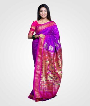 Purple Pecacok Above Pallu Silk Paithani Hand Woven Saree