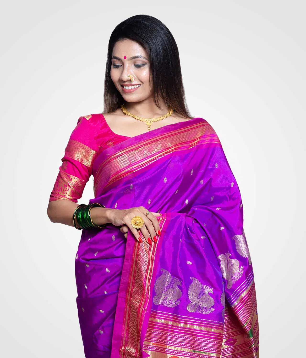 Purple Pecacok Above Pallu Silk Paithani Hand Woven Saree