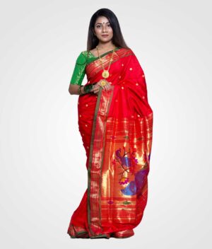 Red Zari Hand Woven Paithani Saree