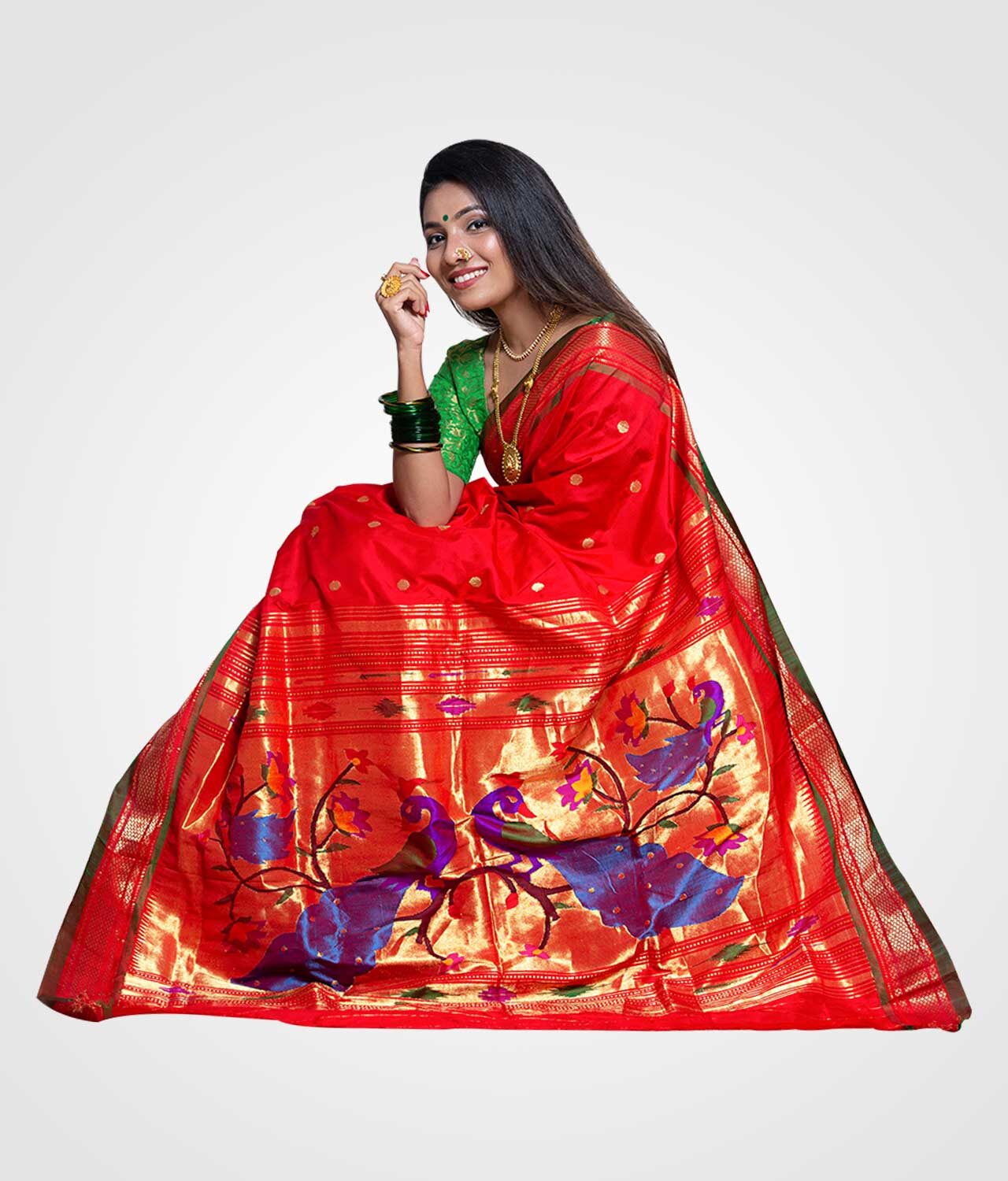 Red Zari Hand Woven Paithani Saree