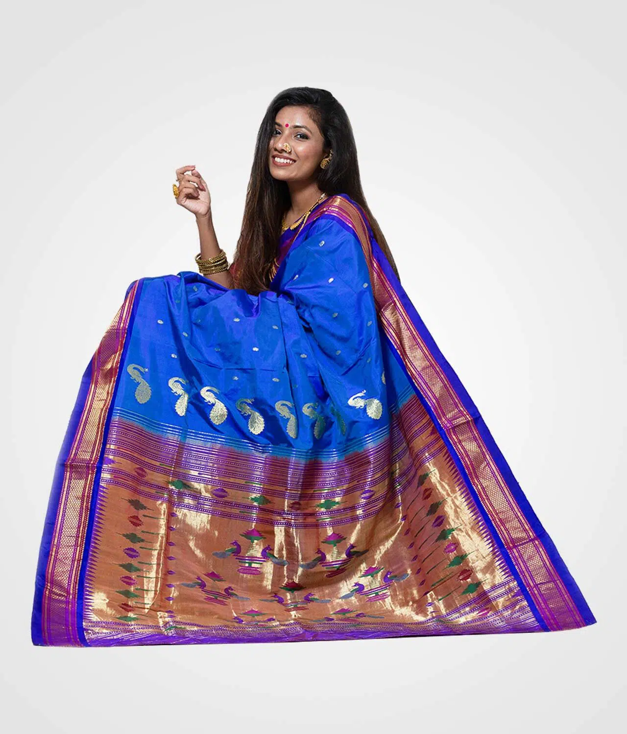 Royal Blue Original Paithani Silk Hand Woven Saree