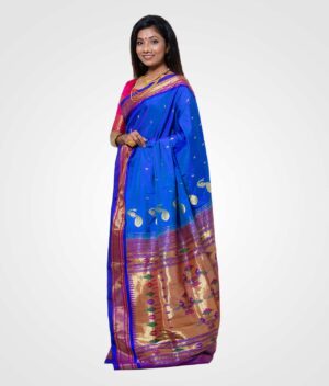 Royal Blue Original Paithani Silk Hand Woven Saree