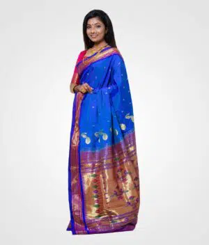 Royal Blue Original Paithani Silk Hand Woven Saree