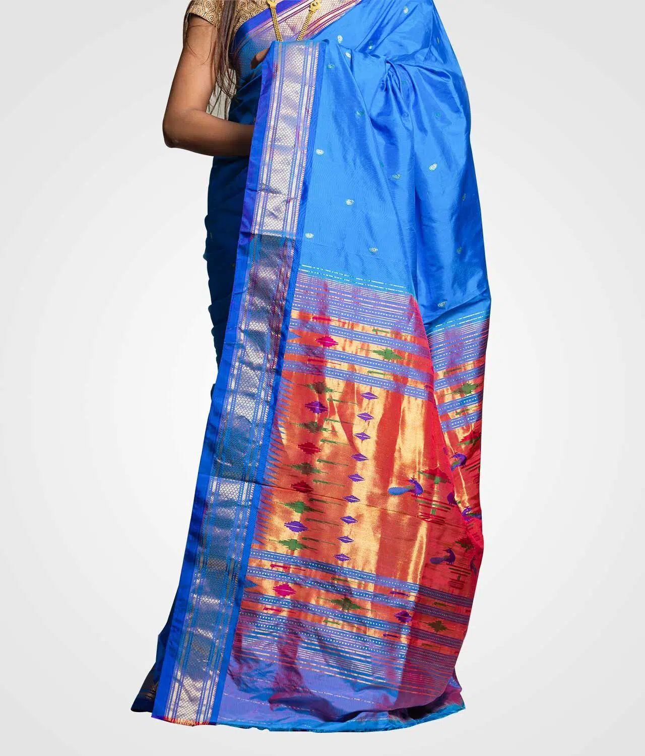 Sky Blue Orginal Silk Zari Pallu Paithani Hand Woven Saree