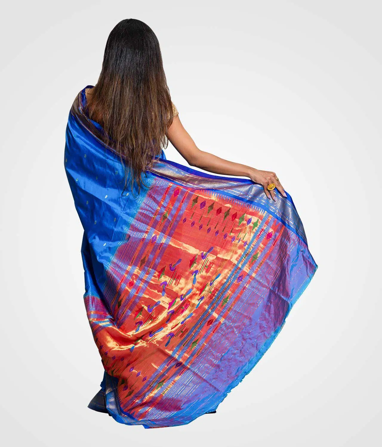 Sky Blue Orginal Silk Zari Pallu Paithani Hand Woven Saree