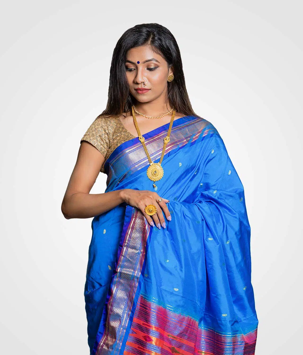 Sky Blue Orginal Silk Zari Pallu Paithani Hand Woven Saree